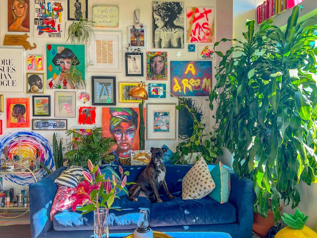 apartment living room with indoor plants